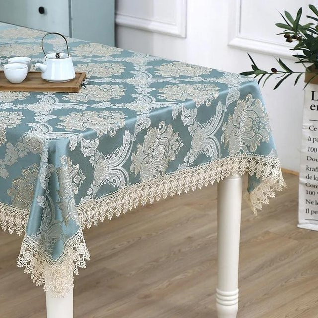 Jacquard Tischdecke WTEMPO in Blau mit floralem Design, rechteckig, B/T: 180 x 130 cm - Bild 1