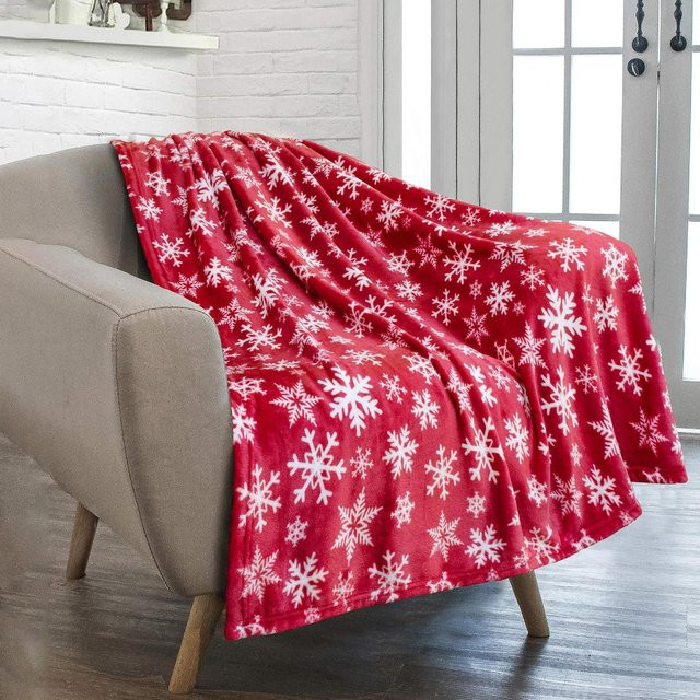 Weihnachtsdecke aus weichem Fleece in Rot für Sofa und Bett - Bild 1