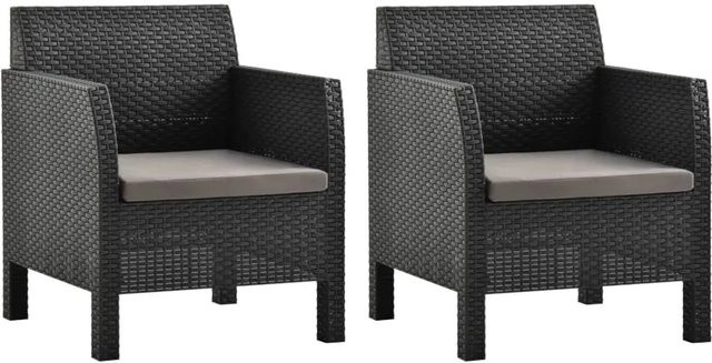 Furnicato Gartenstühle Set aus Polypropylen Rattan mit Kissen in Anthrazit, 2 Stück - Bild 1