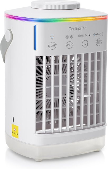 AFDEAL Tragbarer Luftkühler mit LED Nachtlicht und Luftbefeuchter Funktion, Mini Desktop Fan in Weiß - Bild 1