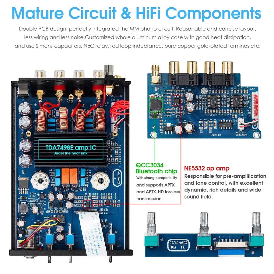 Nob sound HiFi GE5654 Vakuumröhren-Stereoverstärker mit Bluetooth 5.0 und Phono-Eingang für Plattenspieler, 160W, Schwarz - Bild 3