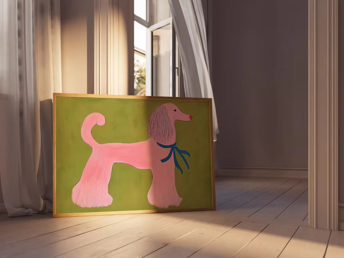 Artwo Rosa Pudel-Wandkunstdruck im Mid-Century Stil als farbenfrohe Tierillustration - Bild 2