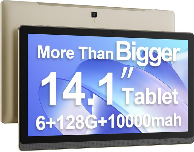 MESWAO B1 Tablet mit 14,1 Zoll IPS-Bildschirm, Android 13, 6 GB RAM, 128 GB ROM, MTK6769 8 Kerne, 10000 mAh Akku, goldgelb - Bild 1