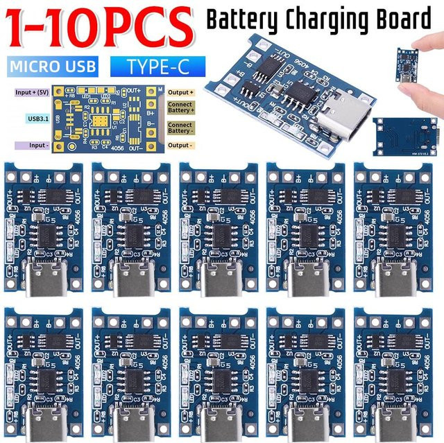 Duales 18650 Lithium-Batterie Ladegerät Modul mit Schutzfunktion via Micro USB und Typ-C in Blau - Bild 1