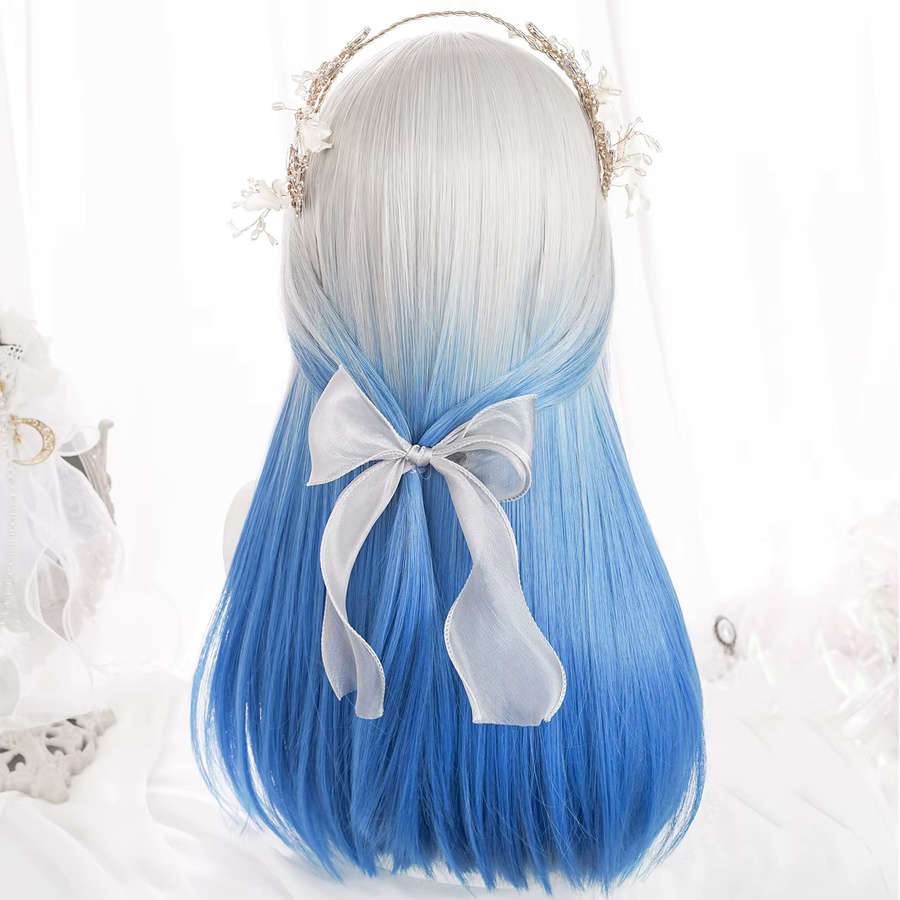 VICWIG Perücke, blau, lang, gerade, mit Pony, synthetisch, Damen - Bild 2