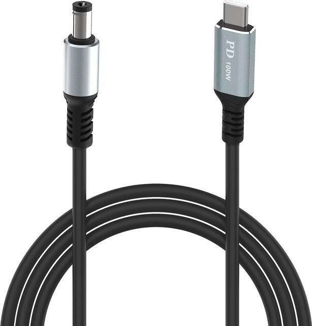 USB C auf DC 5,5 x 2,1 mm Netzladekabel für Laptop, 20 V, bis zu 100 W, Schwarz - Bild 1