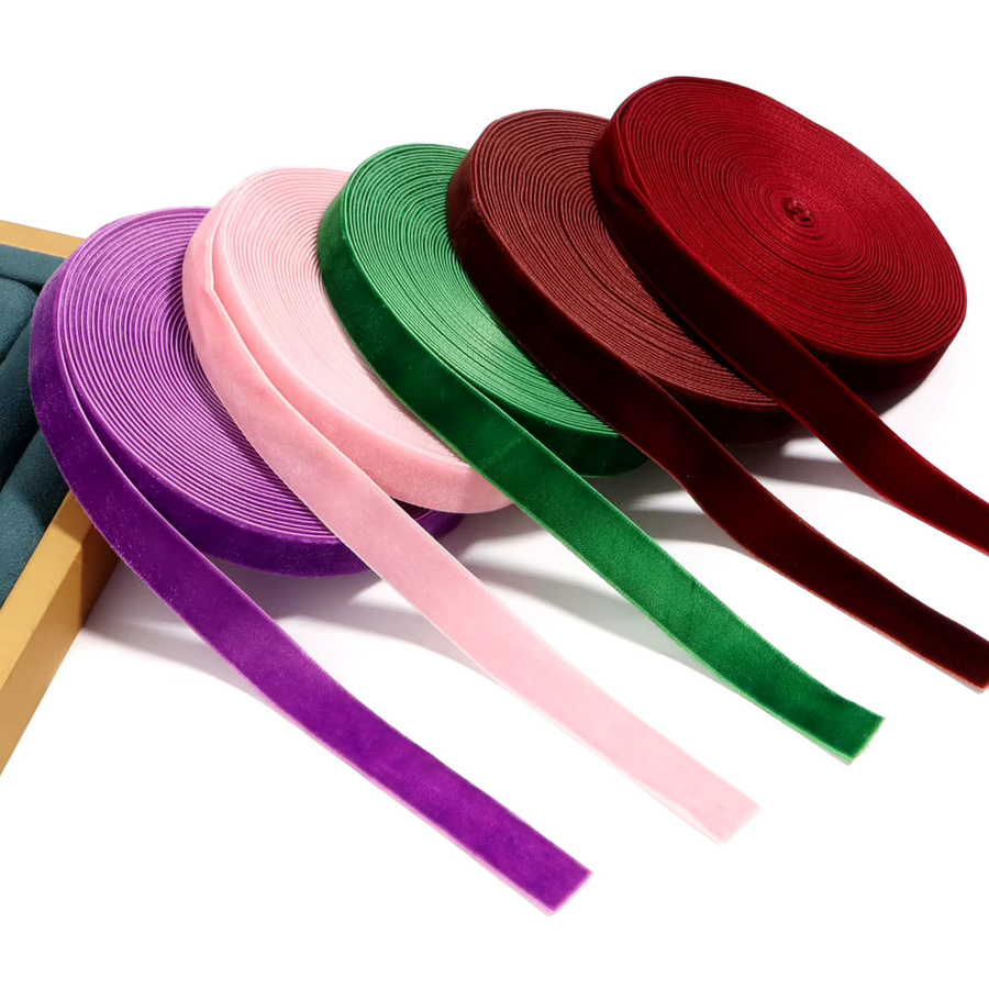 Samtband mit einseitiger Beflockung für DIY-Geschenke und Kleidung, 10 Yards pro Rolle, Pink und Multicolour - Bild 2