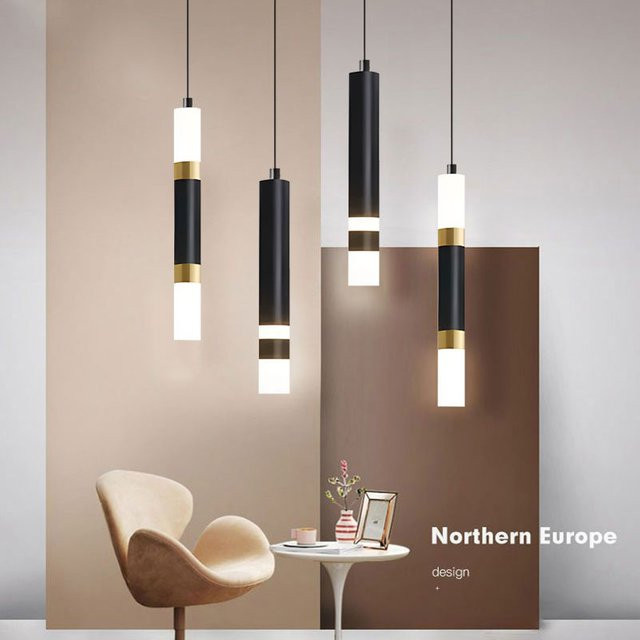 Vikotou Moderne LED-Pendelleuchte in Schwarz mit Glaszylinder für Schlafzimmer und Flur - Bild 1