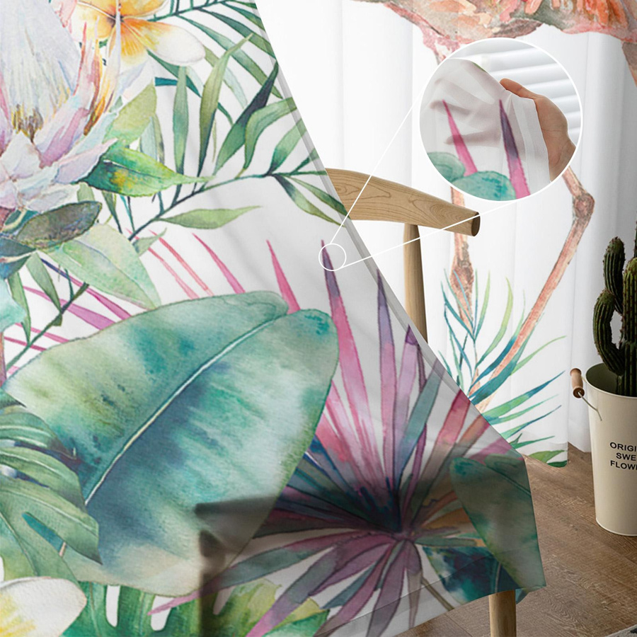 Transparente Tüll-Voile-Vorhänge mit tropischem Pflanzenmuster in Multicolour, Breite: 135 cm, Höhe: 115 cm - Bild 2