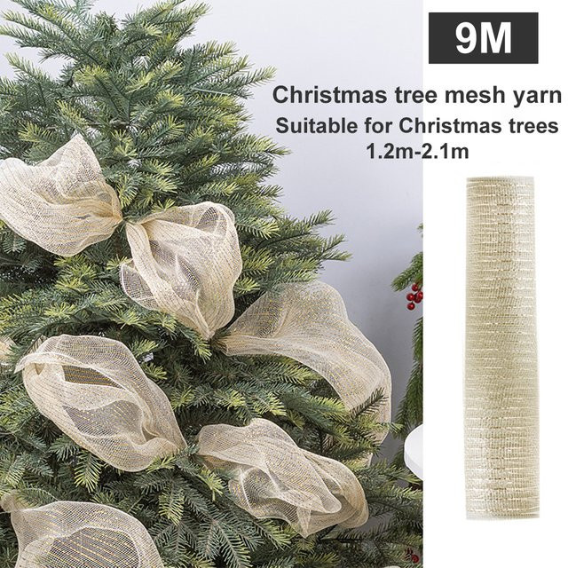 Silbernes und champagnerfarbenes Dekor-Netz für Weihnachtsdeko, 9,1 m Textil-Girlande zur Schleifenherstellung und für den Weihnachtsbaum - Bild 1
