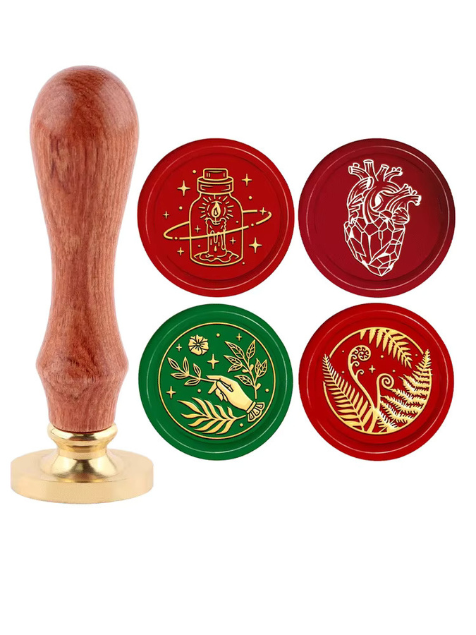 Wachssiegel-Stempel-Set mit abnehmbarem Kupferkopf und Holzgriff in Braun zur Dekoration von Umschlägen, Notizbüchern und Geschenken - Bild 5