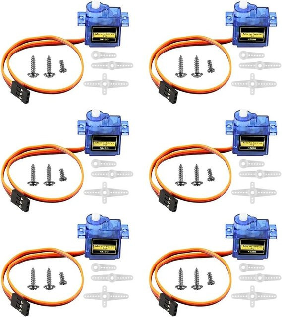 AOKIN 6er Set SG90 9g Micro-Servomotoren mit Kunststoffgetriebe und 180-Grad-Rotation in Blau für Arduino, RC-Autos und Flugzeuge - Bild 1