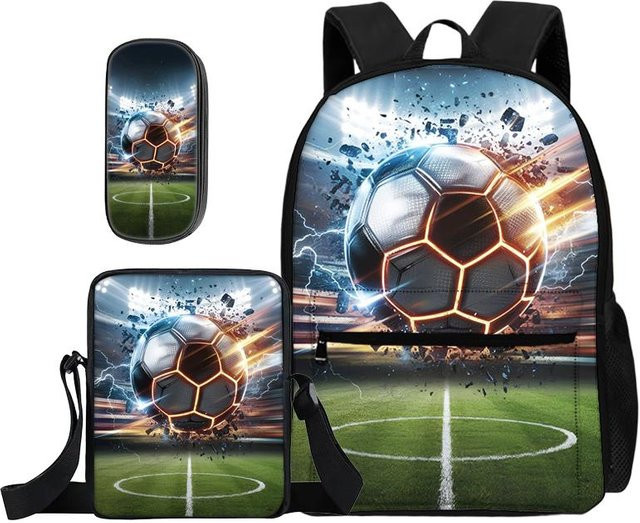 Fancy Style Studio Schulrucksack Set mit Umhängetasche und Federmäppel im Fußball Design, Mehrfarbig - Bild 1
