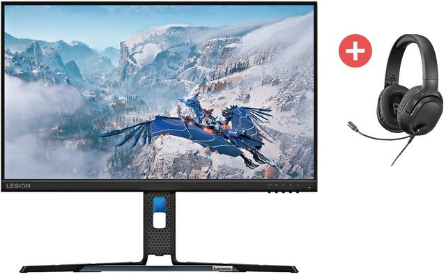 Lenovo Legion R24e Gaming Monitor 61 cm (24 Zoll) Full HD Widescreen in Schwarz mit 0,5 ms Reaktionszeit und H110 Gaming Headset Set - Bild 1