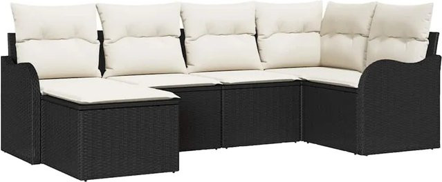 vidaXL Garten-Sofa-Set aus Poly-Rattan und Stahl, 6-teiliges L-Shape Lounge-Set in Schwarz-Weiß mit UV-beständigen Kissen - Bild 1