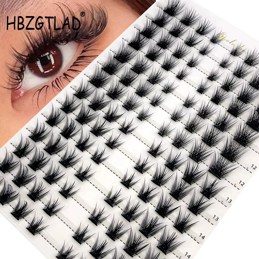 HBZGTLAD Einzelne Cluster-Wimpernverlängerung, 14 Reihen, Black, Natürlich - Bild 5
