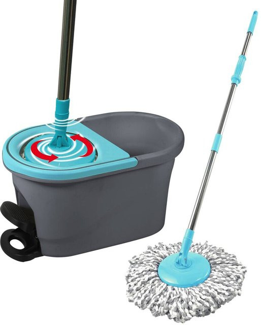 CLEANmaxx Wischmoppset aus Mikrofaser in Türkis und Grau mit Wringer - Bild 1