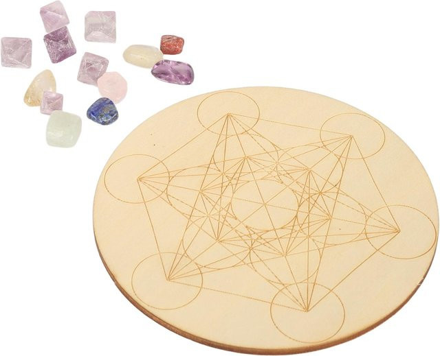 KaiSai Heilkristall-Gitterbrett-Set mit bunten Kristallgittern und Chakren-Kristallsteinen in Beige - Bild 1