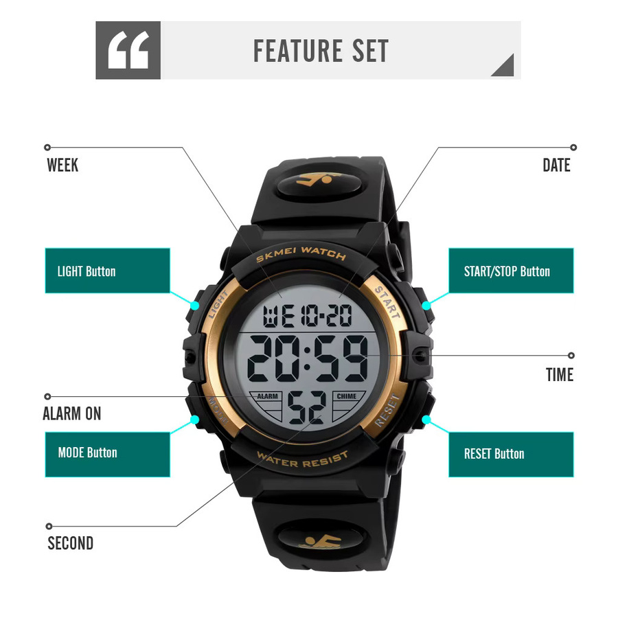 SKMEI Kinderarmbanduhr, Chronograph, Digitaluhr, Kunststoff, Schwarz - Bild 4