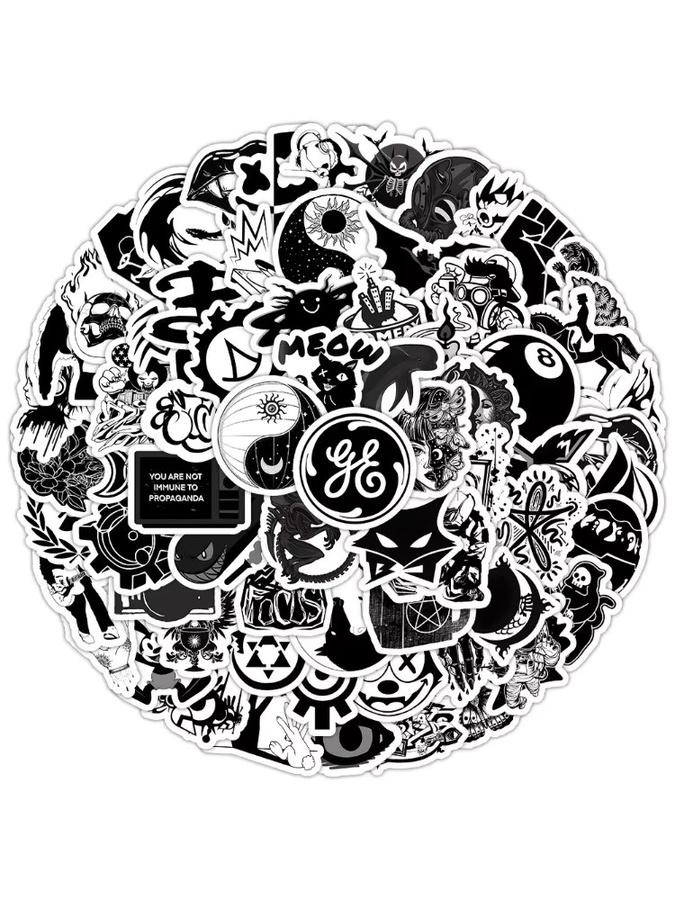 100 Stück Gothic Graffiti Aufkleber in Schwarz-Weiß für Helm, Fahrrad und Notizbuch von Story Store - Bild 4
