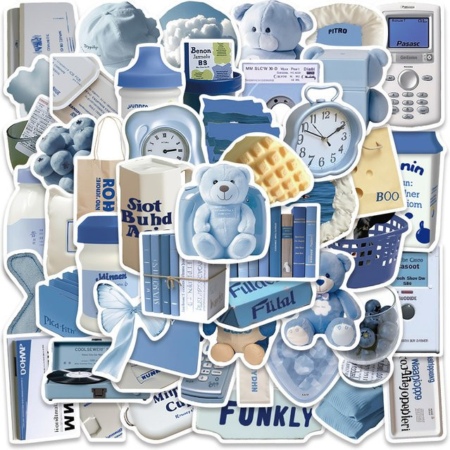 50 Stück blaue Mode-Aufkleber im Ins-Stil für Telefon, Gepäck und Scrapbook - Bild 1