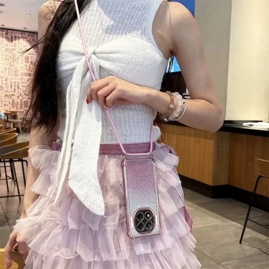 Stoßfeste Silikonhülle mit Umhängeband für Xiaomi 15T Pro 14T 13T 12T 11 Lite 12 17 Pro Max in Pink mit Glitzer-Effekt - Bild 2