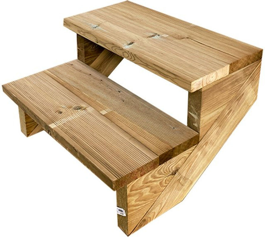 Vinuovo Terrassentreppe aus Holz in Braun mit 2 Stufen, Breite: 60 cm, Höhe: 37 cm, rustikales Design ohne Setzstufen - Bild 1