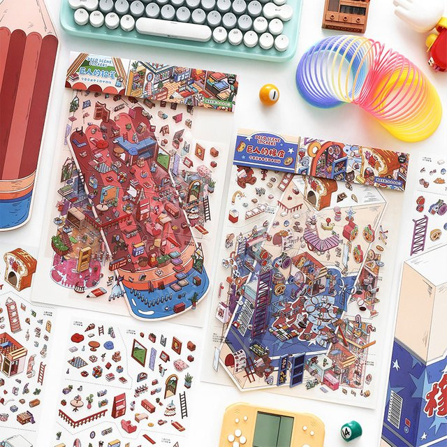 Mr.Paper 2er Pack Diorama-Aufkleber aus PET und weißem Karton für Tagebuch und DIY-Collagen, Multicolour - Bild 1