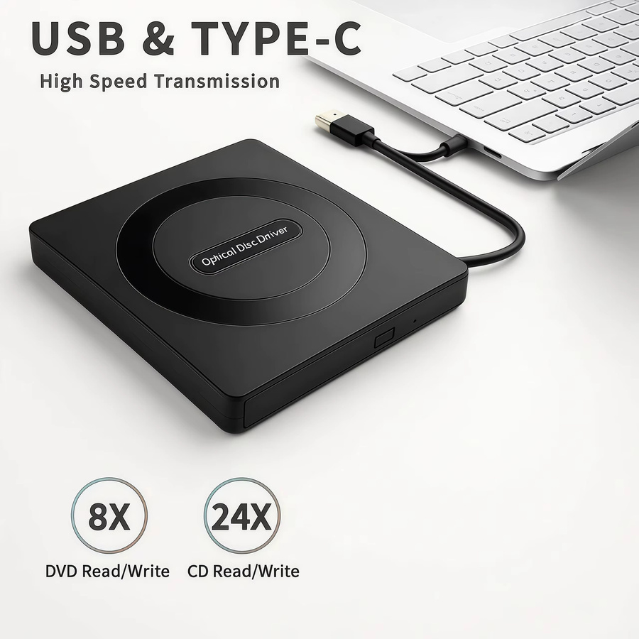 MayAug Externes USB-C CD DVD RW Optisches Laufwerk in Schwarz für Laptop und Notebook - Bild 2