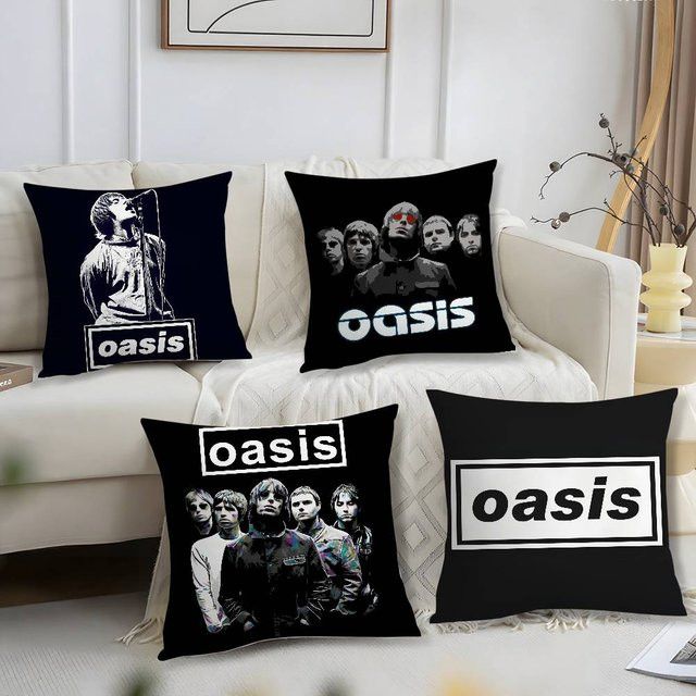 O-Oasis Rock Band Kissenbezug in Schwarz mit ästhetischem Plüschdruck für dein Sofa oder deine Heimdekoration - Bild 1