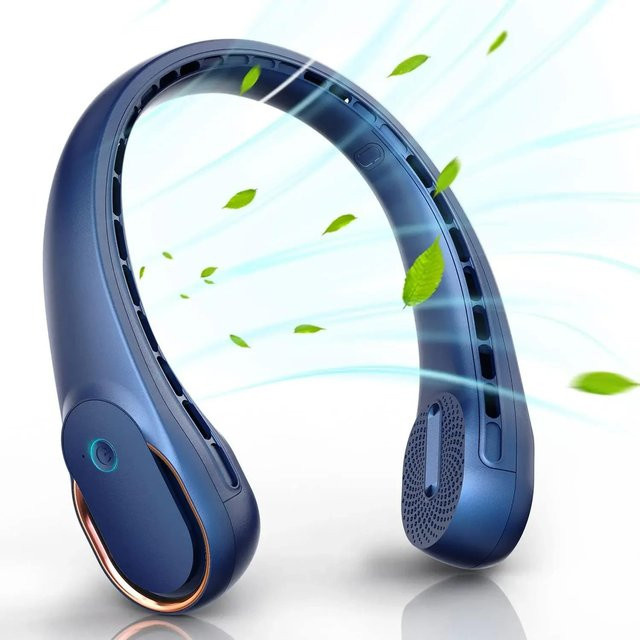 Tragbarer Nackenventilator von BC Electrical Appliances in Blau mit 5200 mAh Akku, flügelloses Design und 3 Geschwindigkeiten - Bild 1
