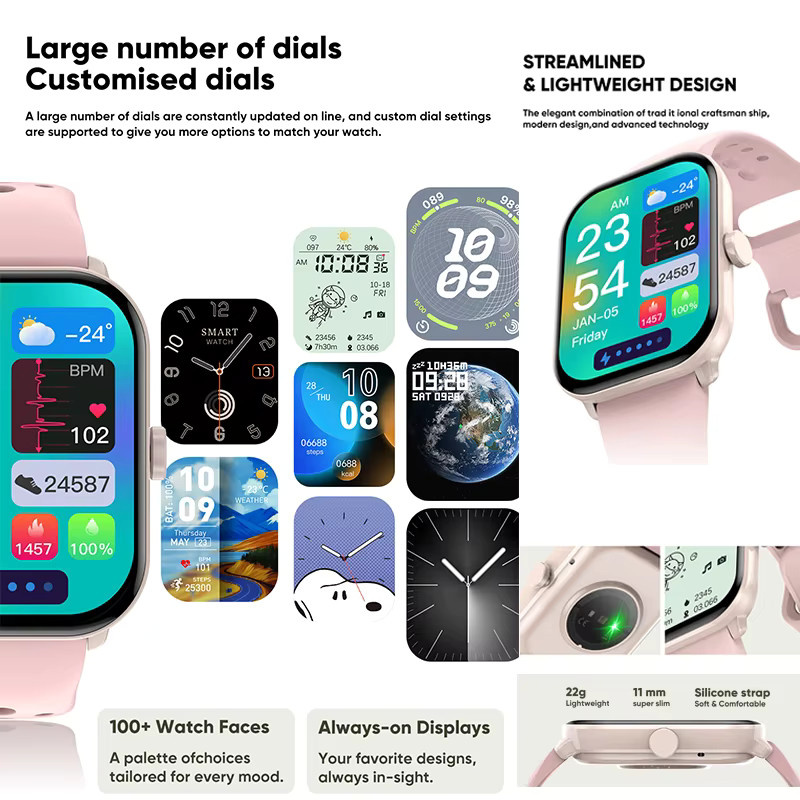 BOXUXING Watch 5 Smartwatch Globale Version in Pink mit HD AMOLED-Bildschirm, Herzfrequenzmessung, GPS-Tracking, Bluetooth-Anruf und Wasserdichtigkeit - Bild 6