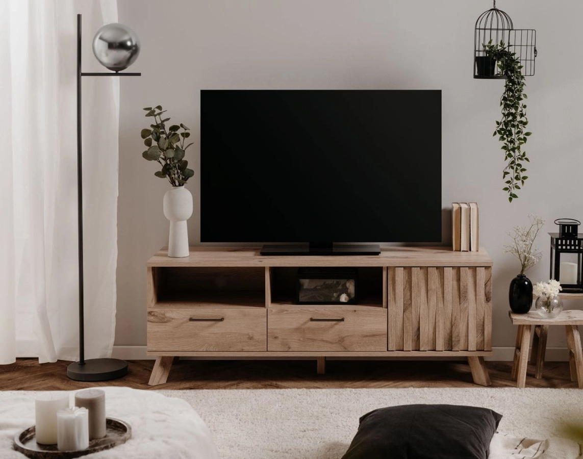 Furn.Design TV-Lowboard Douro in Schweden Eiche mit 2 Schubkästen und 3D-Relief Push-to-Open, B/T/H: 140 x 40 x 50 cm - Bild 5