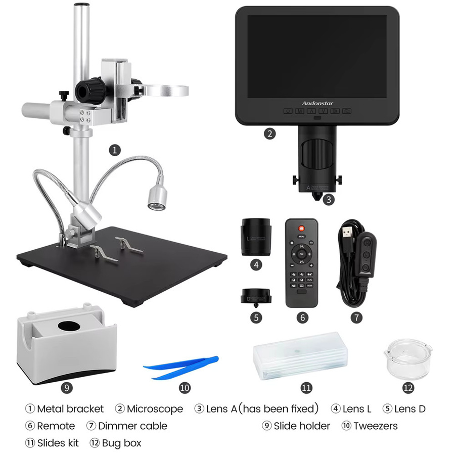 Andonstar AD246SM Trinokular Digitalmikroskop 2160P UHD HDMI mit PC-Anschluss für PCB-Lötprüfung und Telefonreparatur in Schwarz - Bild 6