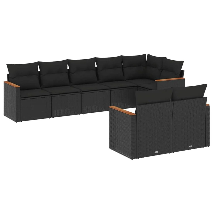 vidaXL 8-tlg Garten-Sofagarnitur in L-Form aus Polyrattan und Akazienholz mit Kissen in Schwarz - Bild 2