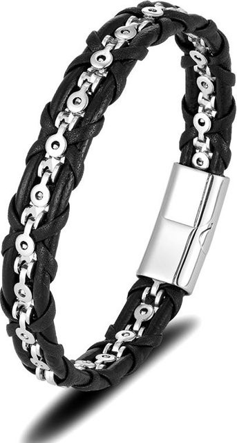 Armband Lederzopf, Edelstahl, Silber, Herren, 21cm - Bild 1