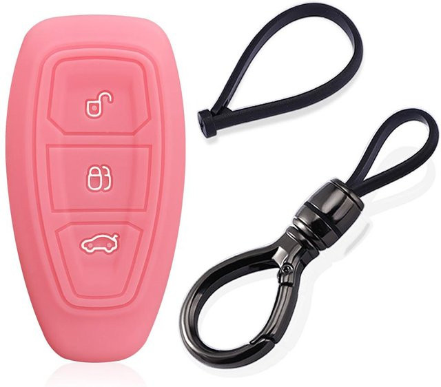 Silikon Schlüsselhülle für Ford Focus MK3 MK4 Fiesta Ecosport Kuga Mondeo mit 3 Tasten in Pink - Bild 1