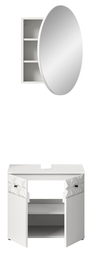 Inn.Furn Badmöbel Set Relief in Weiß Hochglanz 2-teilig mit Waschtischunterschrank und Spiegelschrank 70 cm - Bild 3