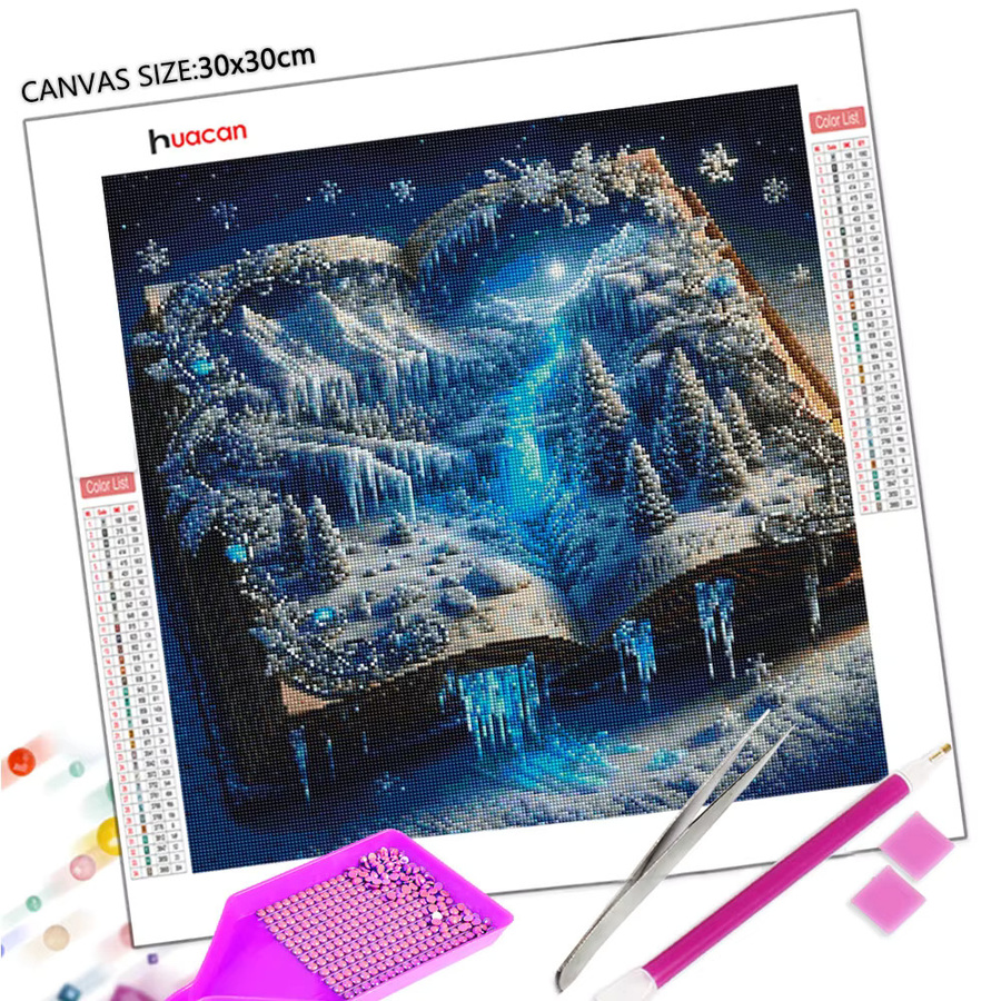 Huacan Diamantgemälde Winter Berg Wasserfall Landschaft Set mit blauen Strasssteinen, B/H: 20 x 20 cm - Bild 2