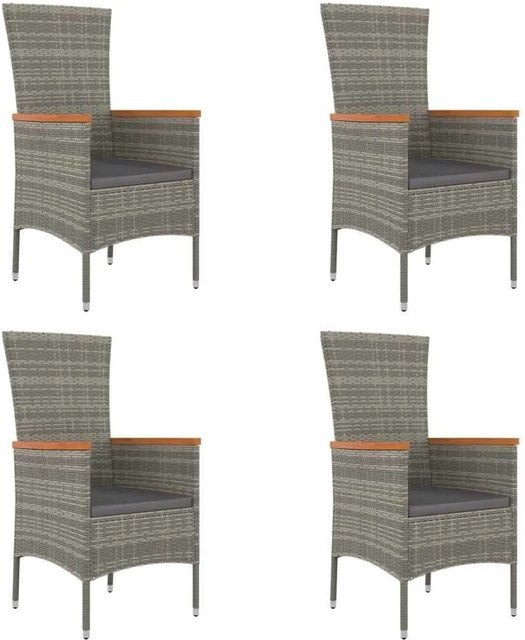 Furnicato 4er Set Gartenstühle mit Kissen aus PE-Rattan und Stahl in Grau, B/T/H: 60 x 58 x 108 cm - Bild 1
