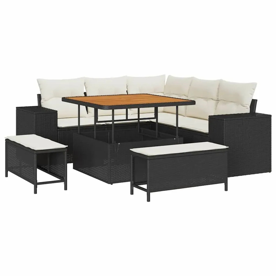 vidaXL Garten-Sofa-Set 8-teilig aus Polyrattan in Schwarz und Beige mit Polsterung und Couchtisch - Bild 2
