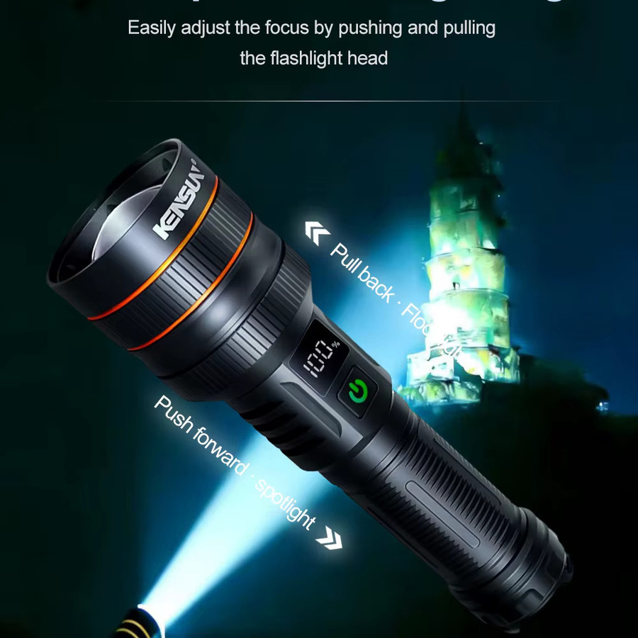 Schwarze LED-Taschenlampe aus Metall mit zoombarem Licht und wiederaufladbarem Akku für Outdoor und Camping - Bild 3
