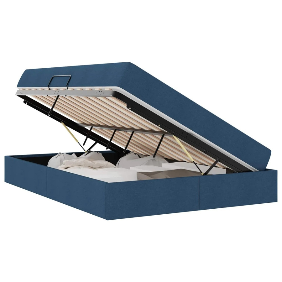 vidaXL Stauraumbett mit Matratze in Blau und Schwarz, modernes Polsterbett mit Lift-up-Funktion, B/T/H: 140 x 200 x 204 cm - Bild 2