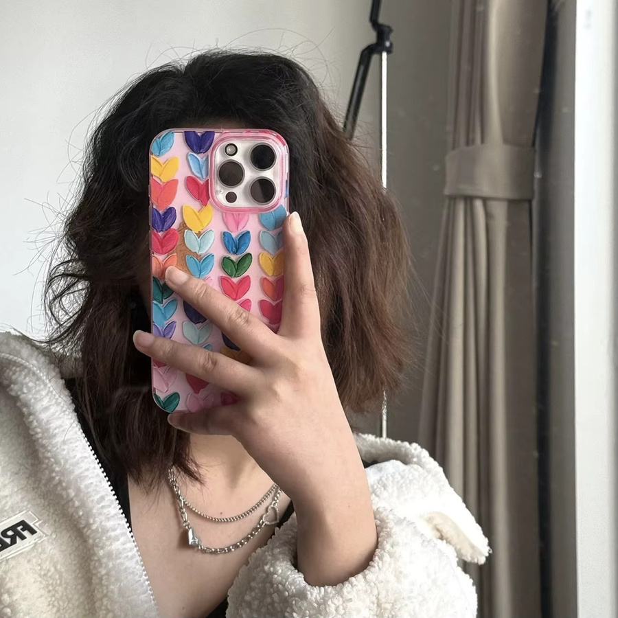 Schutzhülle für Apple iPhone mit rosa blauem Ölgemälde Herz Motiv - Bild 3