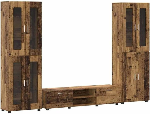 vidaXL TV-Schrankset aus Holzwerkstoff in Altholz-Optik Braun mit Schubladen und Regalen, bestehend aus 1 x TV-Schrank (B: 150 cm, T: 39 cm, H: 30 cm) und 2 x Highboards (B: 60 cm, T: 35 cm, H: 182 cm) - Bild 1