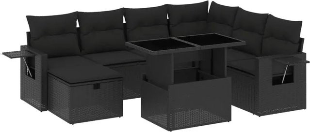 vidaXL 8-teilige Garten-Sofagarnitur aus Poly-Rattan mit Kissen in Schwarz - Bild 1
