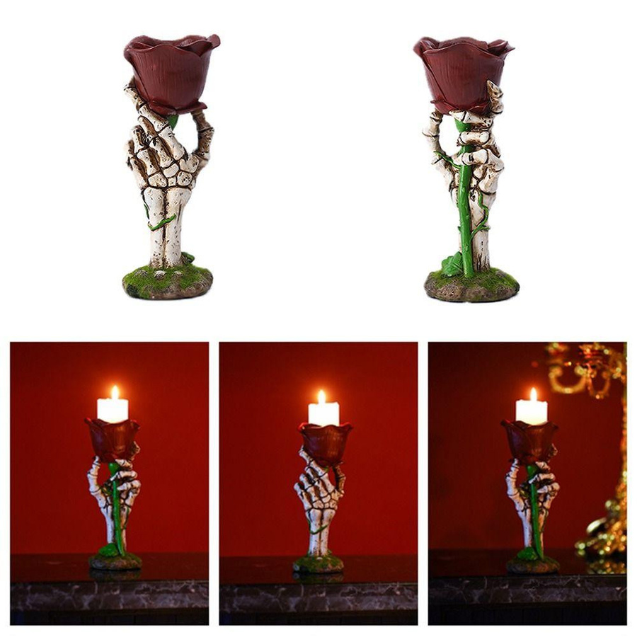 Yiran Furniture Kerzenhalter im gotischen Stil mit Skeletthand und Rose aus Polyresin für Tealights - Bild 2