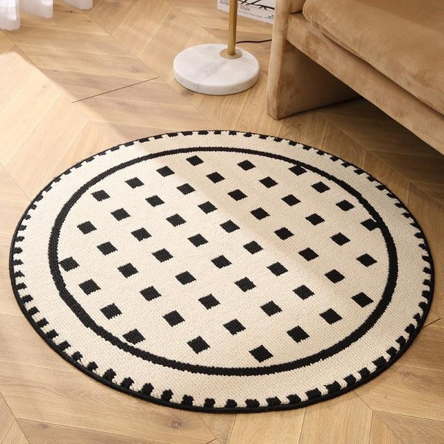 Runder Teppich in Creme und Weiß mit Imitatwolle-Optik, Durchmesser: 100 cm - Bild 1