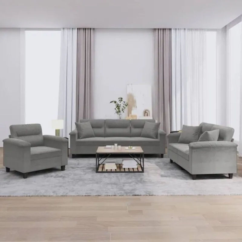 Vidaxl 3-tlg. Sofagarnitur aus Mikrofaser mit Metallgestell in Anthrazit Grau Modern - Bild 1
