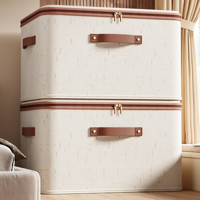 LEENKEA Faltbare Aufbewahrungsbox mit Deckel aus Stoff in Beige - Bild 1